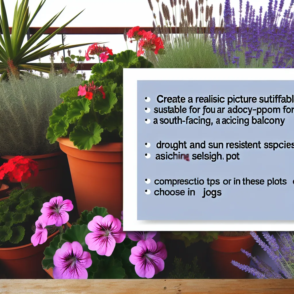 Piękny balkon południowy pełen kwitnących pelargonii i lawendy w pełnym słońcu