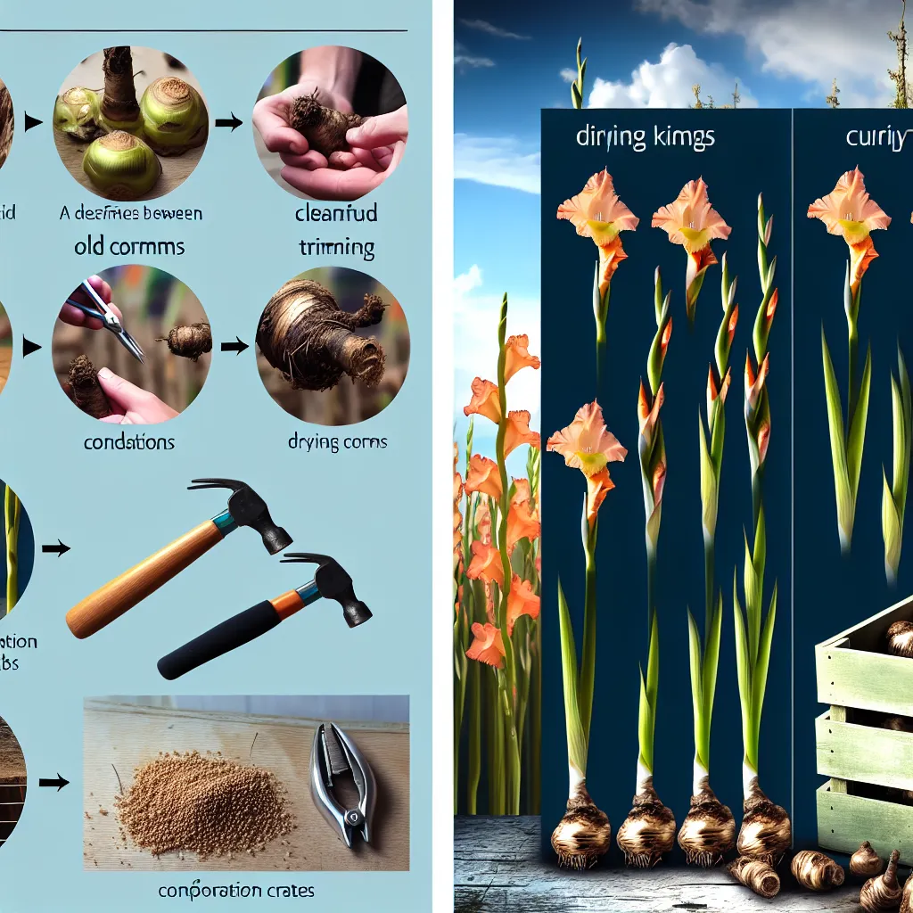 Czyszczenie cebul mieczyków - oddzielanie starej bulwy od nowej