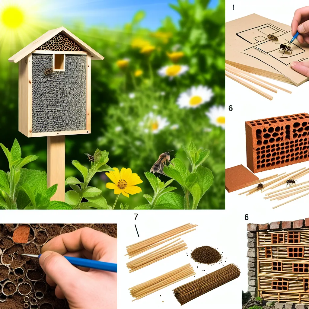 Gotowy domek dla owadów pożytecznych w słonecznym ogrodzie pełnym kwiatów