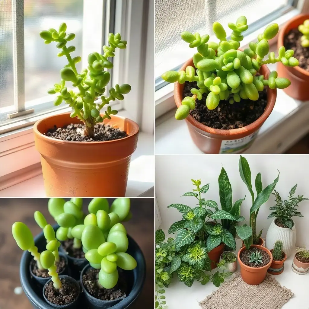 Drzewko szczęścia Crassula ovata w doniczce terakotowej na parapecie