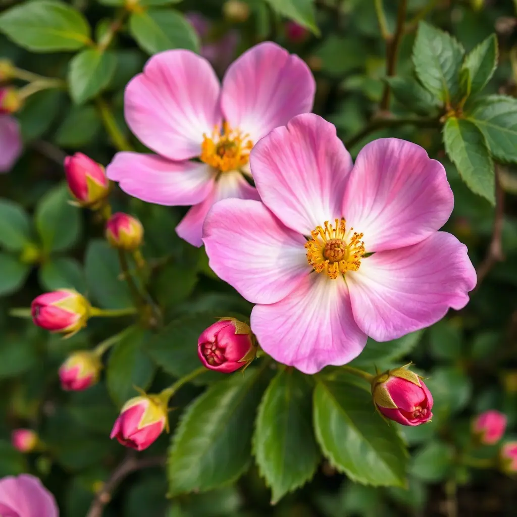 Dzika róża Rosa canina w pełnym rozkwicie w polskim ogrodzie