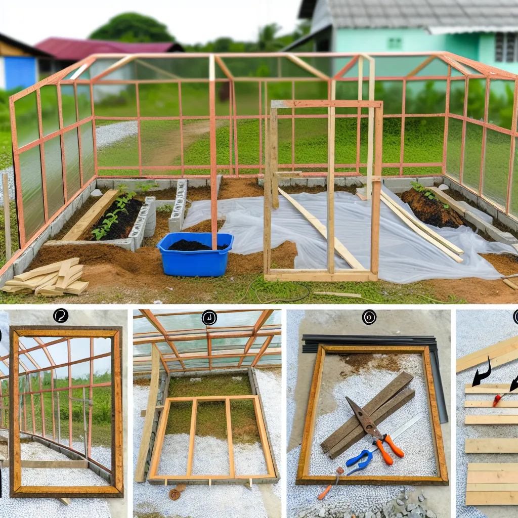 Gotowa szklarnia ze starych okien w ogrodzie pełna pomidorów