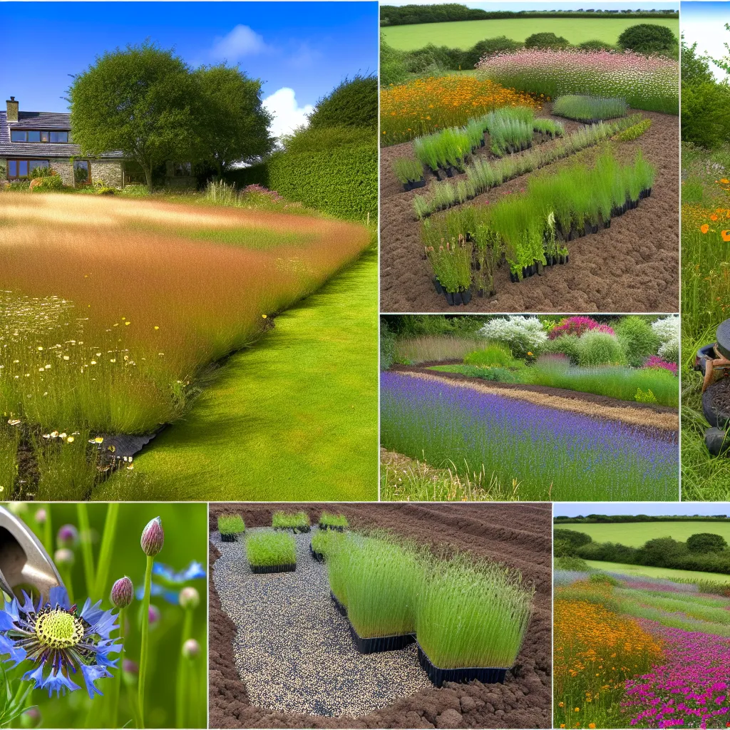 Porównanie tradycyjnego trawnika z kolorową łąką kwietną pełną owadów zapylających