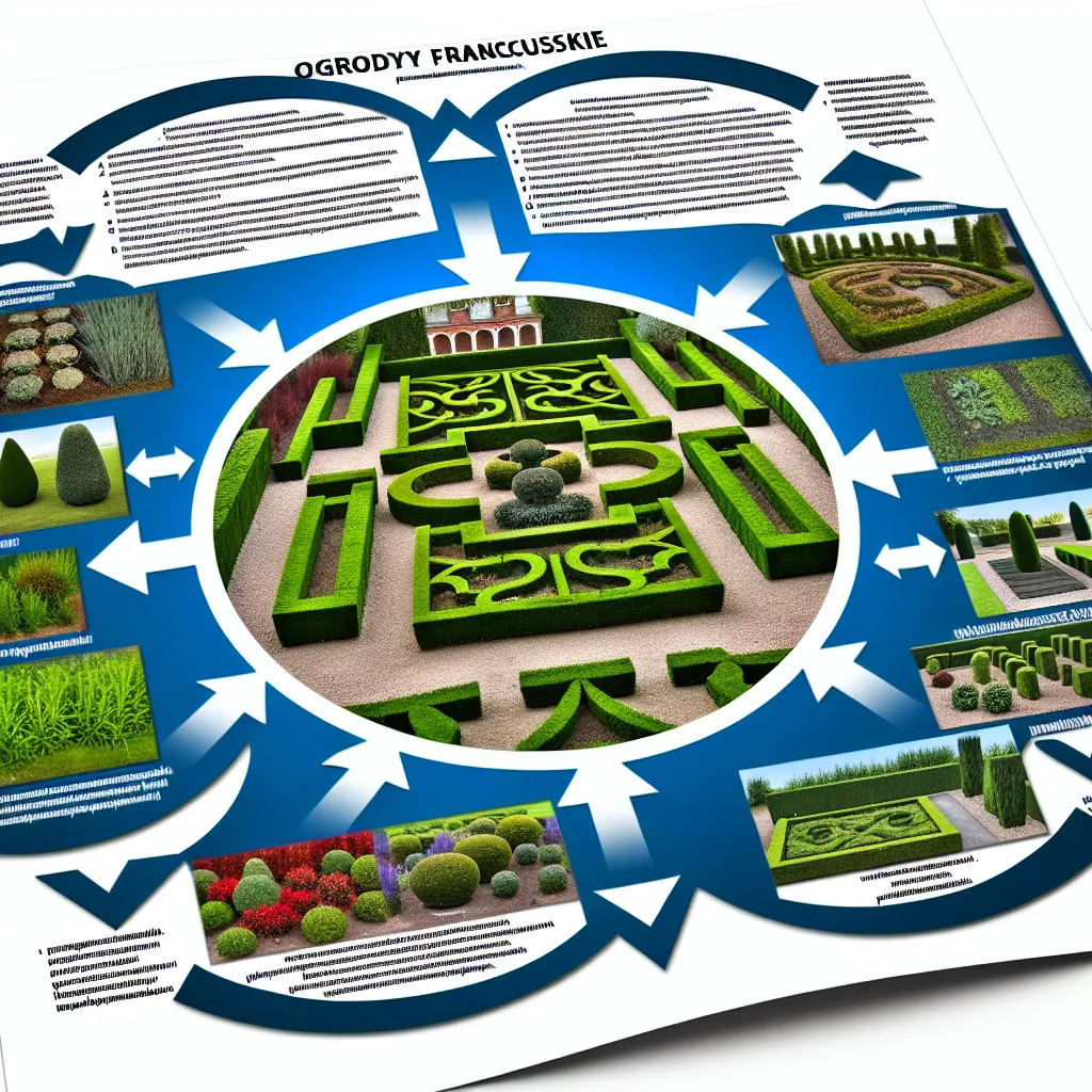 Klasyczny ogród francuski z symetrycznymi alejami i fontanną