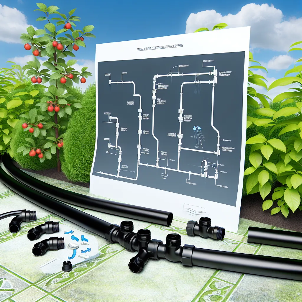 Planowanie systemu nawadniania kropelkowego - szkic ogrodu i rury
