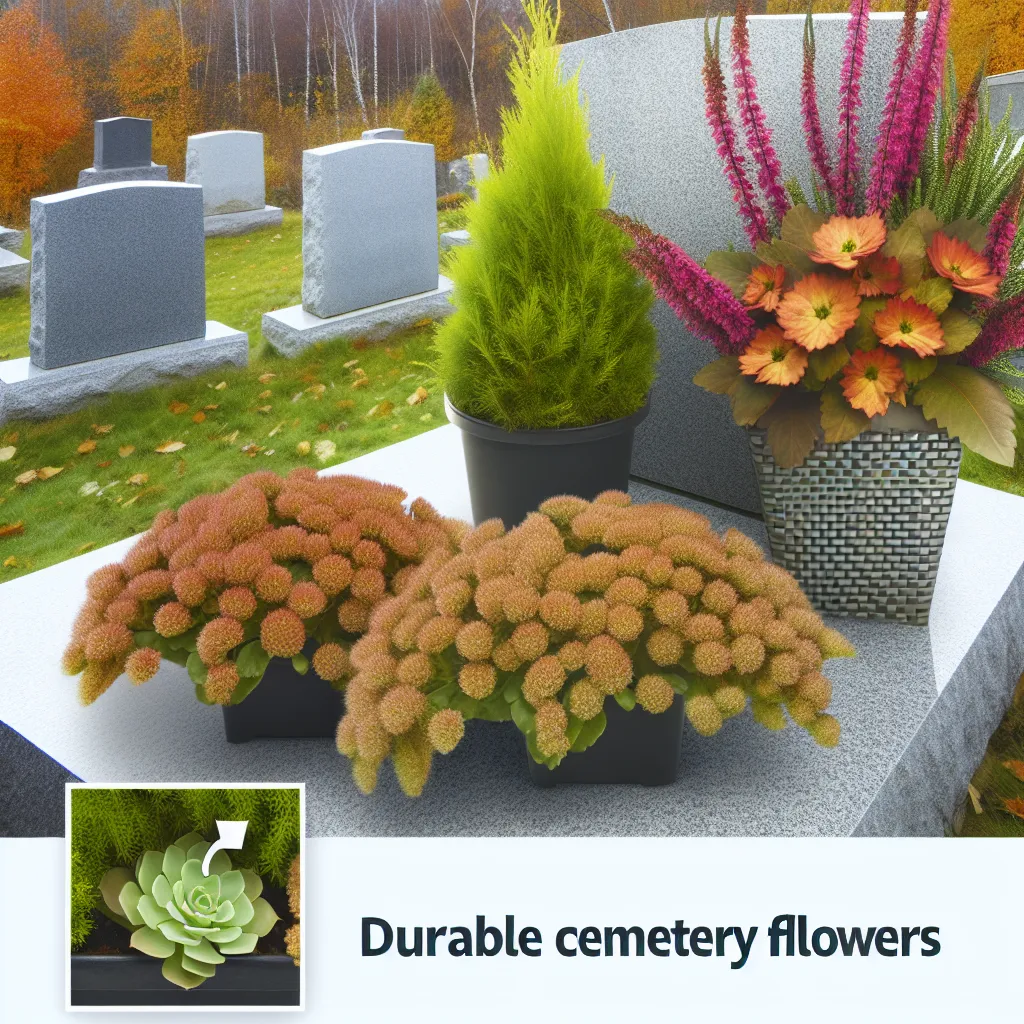 Elegancka kompozycja nagrobna z rozchodnikiem i kalocefalusem w jesiennym słońcu