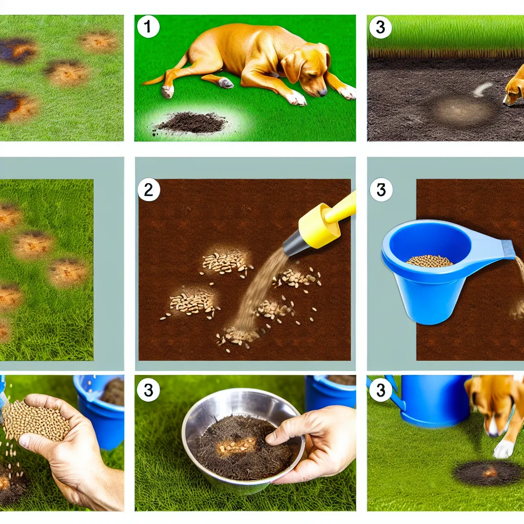 Naprawa trawnika - dosiewanie trawy i uzupełnianie ziemi w wypalonym miejscu