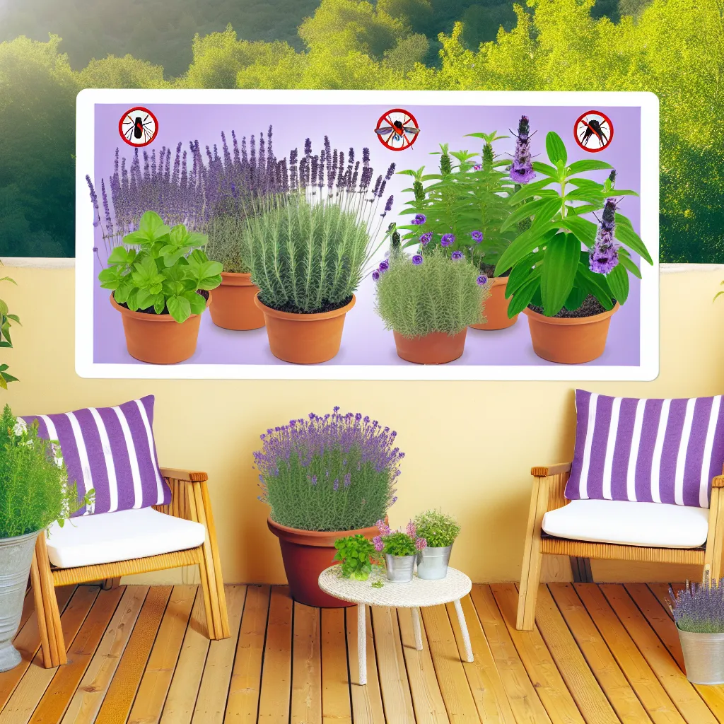 Zbliżenie na zioła odstraszające owady: rozmaryn, mięta i melisa w ogrodzie