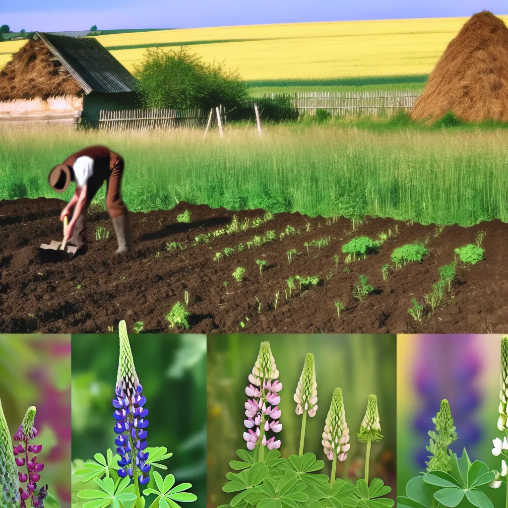 Bujny ogród z rosnącymi nawozami zielonymi: gorczycą, łubinem i facelią