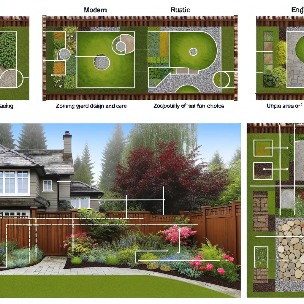 Nowoczesna aranżacja ogrodu przy domu jednorodzinnym z geometrycznymi ścieżkami i oświetleniem