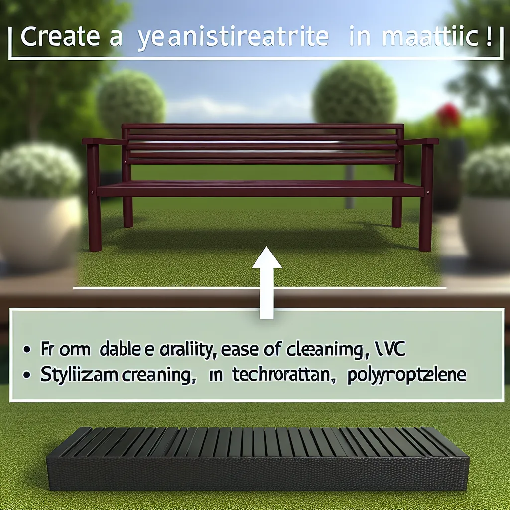 Nowoczesna grafitowa ławka ogrodowa plastikowa z technorattanu na tarasie