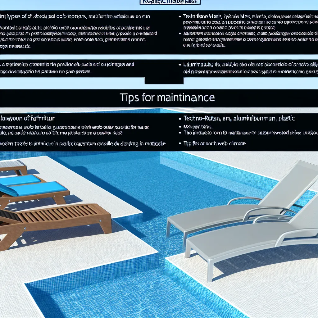 Nowoczesne leżaki do basenu z siatki textilene na drewnianym tarasie