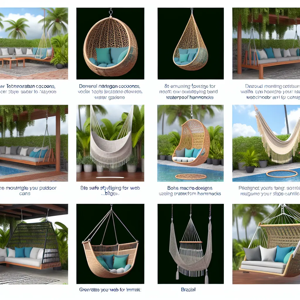 Nowoczesny fotel wiszący ogrodowy typu kokon z technorattanu na słonecznym tarasie