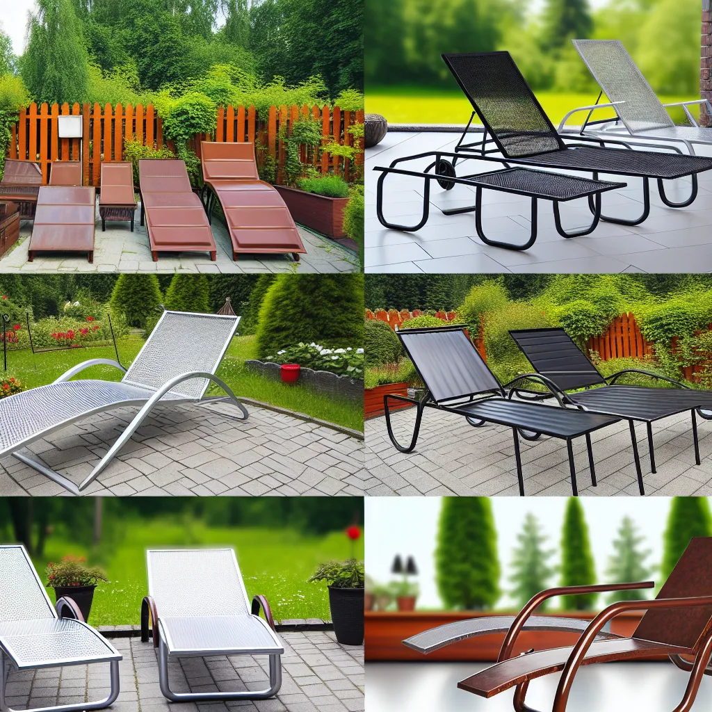 Nowoczesny leżak metalowy z aluminium na drewnianym tarasie w słoneczny dzień