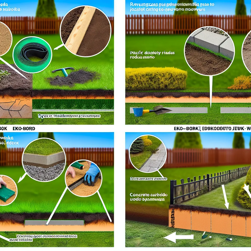 Przekrój prawidłowo zamontowanego obrzeża trawnikowego typu Eko-bord oddzielającego trawę od kory