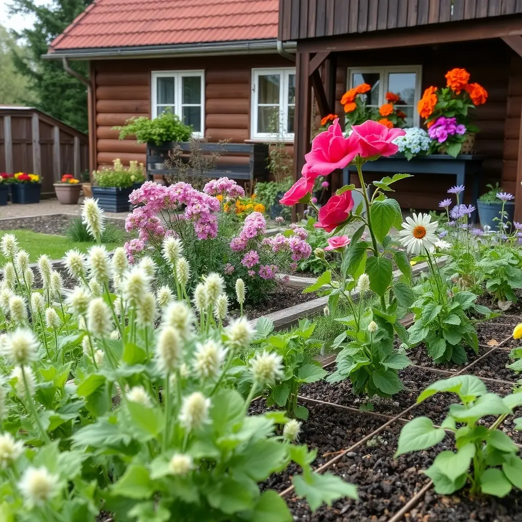 Ogród wiosenny w Gnieźnie z kwitnącymi tulipanami i krzewami ozdobnymi