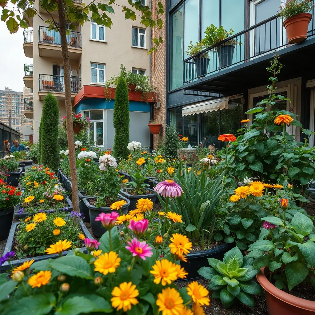 Ogród wiosenny w Rudzie Śląskiej z grządkami warzywnymi i kwitnącymi tulipanami