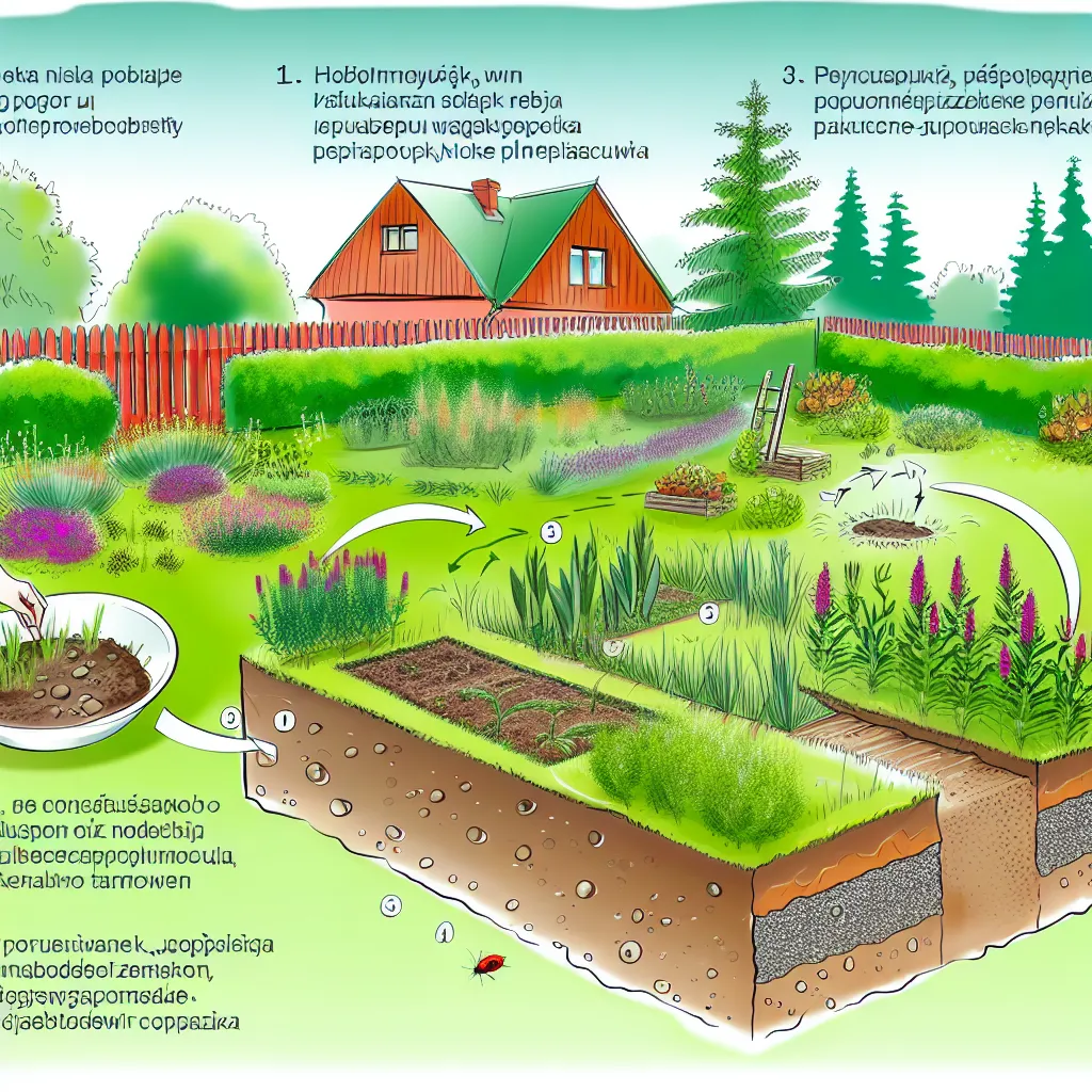Piękny ogród naturalistyczny z łąką kwietną i hotelem dla owadów w letnim słońcu