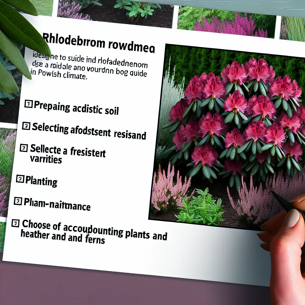 Piękna rabata z rododendronami w polskim ogrodzie w cieniu sosen