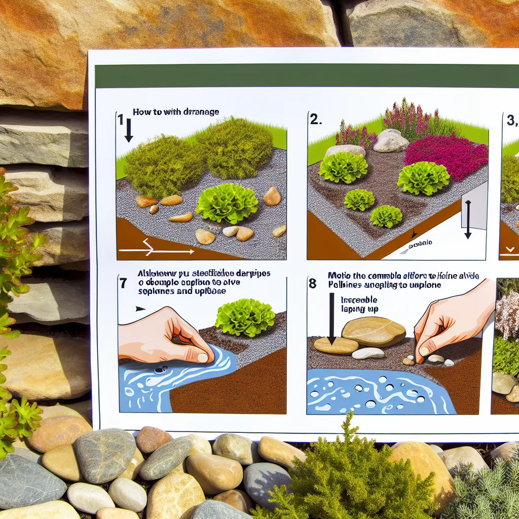 Piękny ogród skalny z kwitnącymi floksami i rojnikami w pełnym słońcu