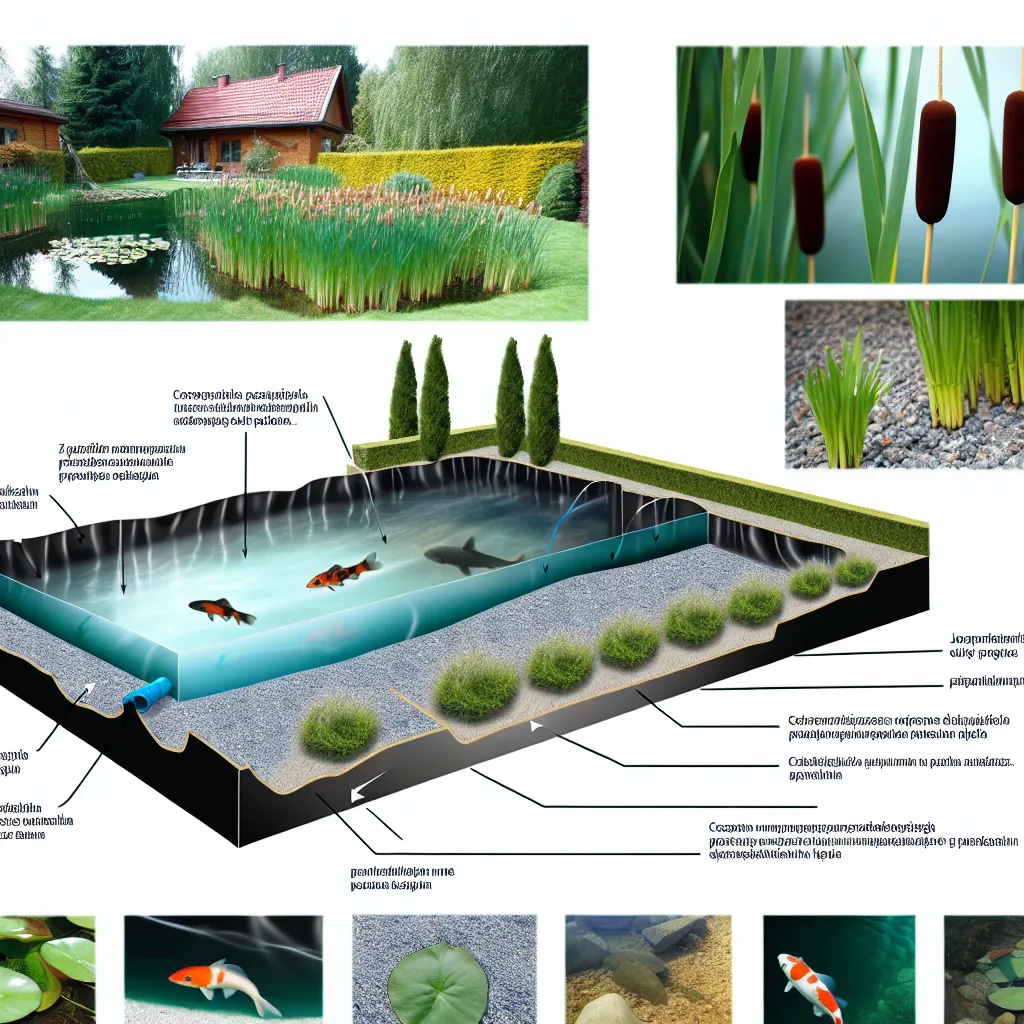 Piękny ogród wodny z liliami i mostkiem w polskim ogrodzie