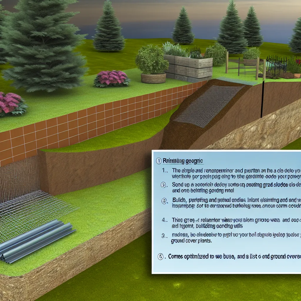 Przekrój skarpy ogrodowej z widoczną geokratą i agrowłókniną