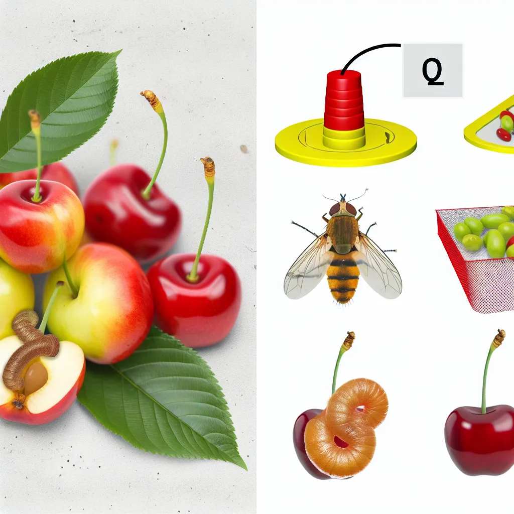 Żółte tablice lepowe zawieszone na drzewie czereśniowym do monitoringu szkodników