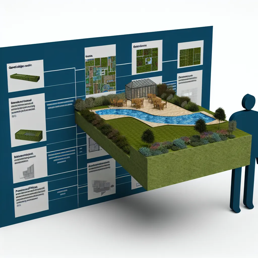 Rzut z góry na projekt ogrodu i plany architektoniczne leżące na drewnianym biurku