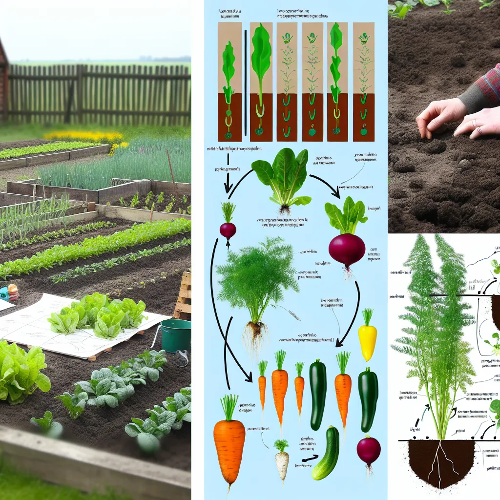 Schemat płodozmianu w ogrodzie warzywnym - podział na 4 kwatery