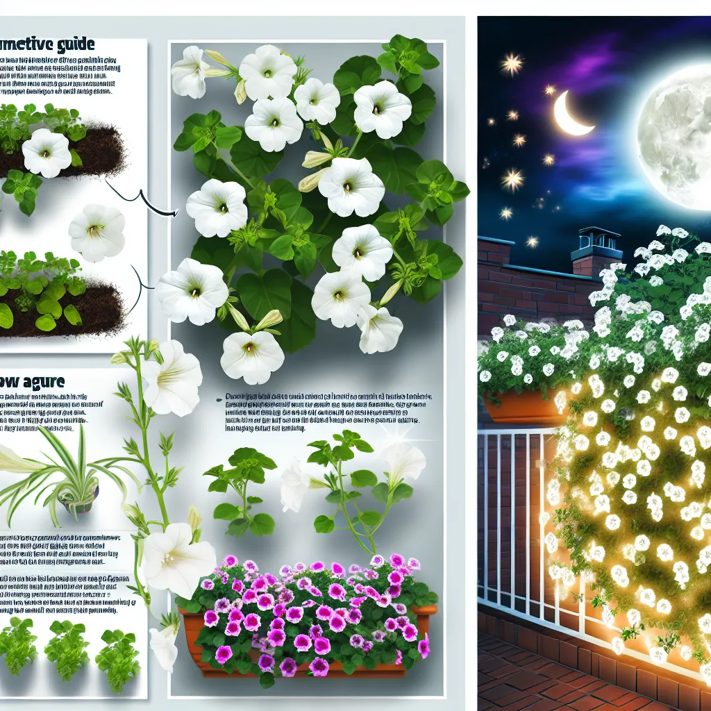 Słoneczny balkon z kaskadami białej bakopy i petunii w donicach