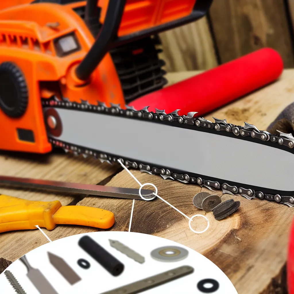 Mężczyzna w rękawicach ochronnych sprawdzający naciąg łańcucha w pile spalinowej