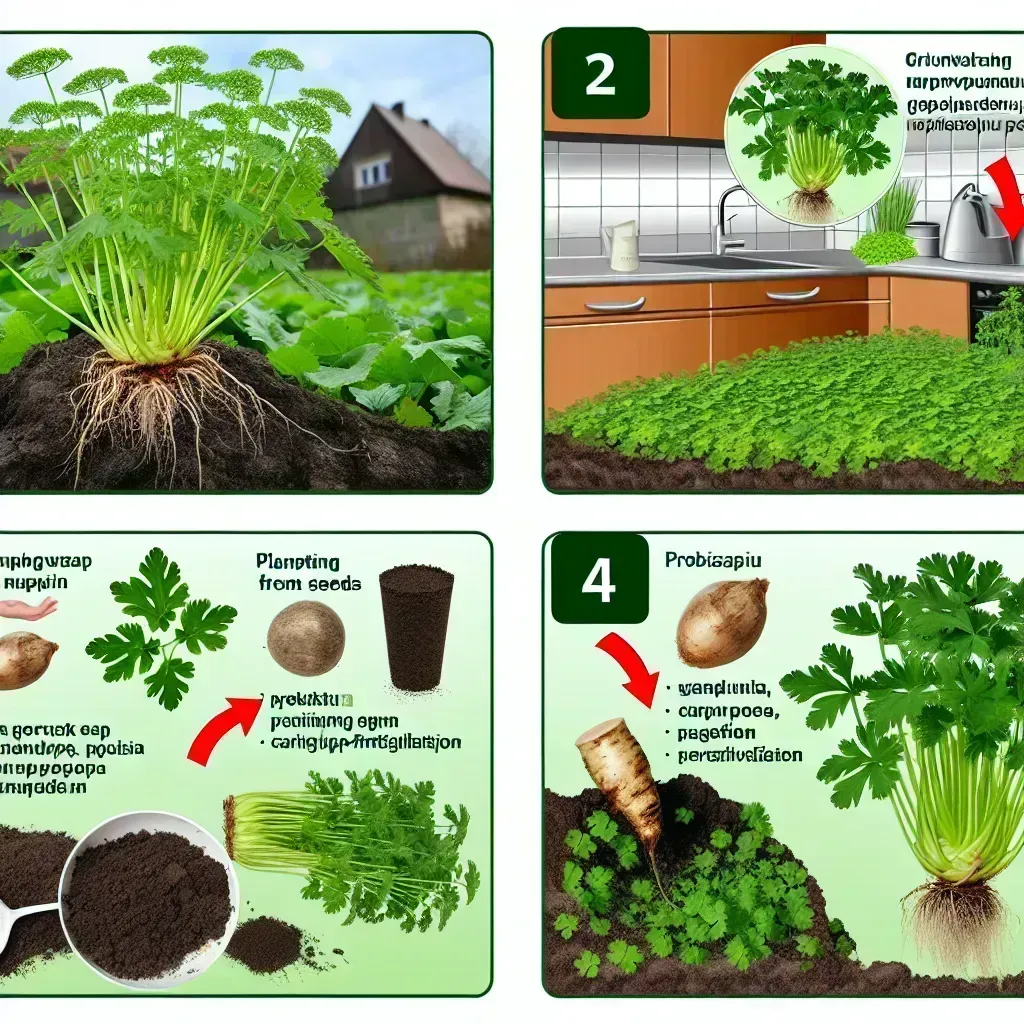 Sadzonki lubczyku i nasiona gotowe do posadzenia w gruncie
