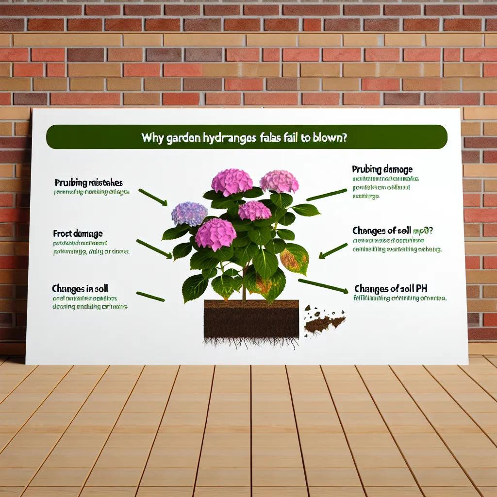 Ogrodnik patrzący na hortensję ogrodową, która ma same liście i nie kwitnie