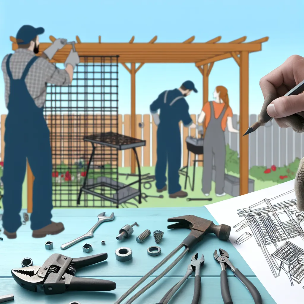 Warsztat ogrodowy z narzędziami ślusarskimi na stole