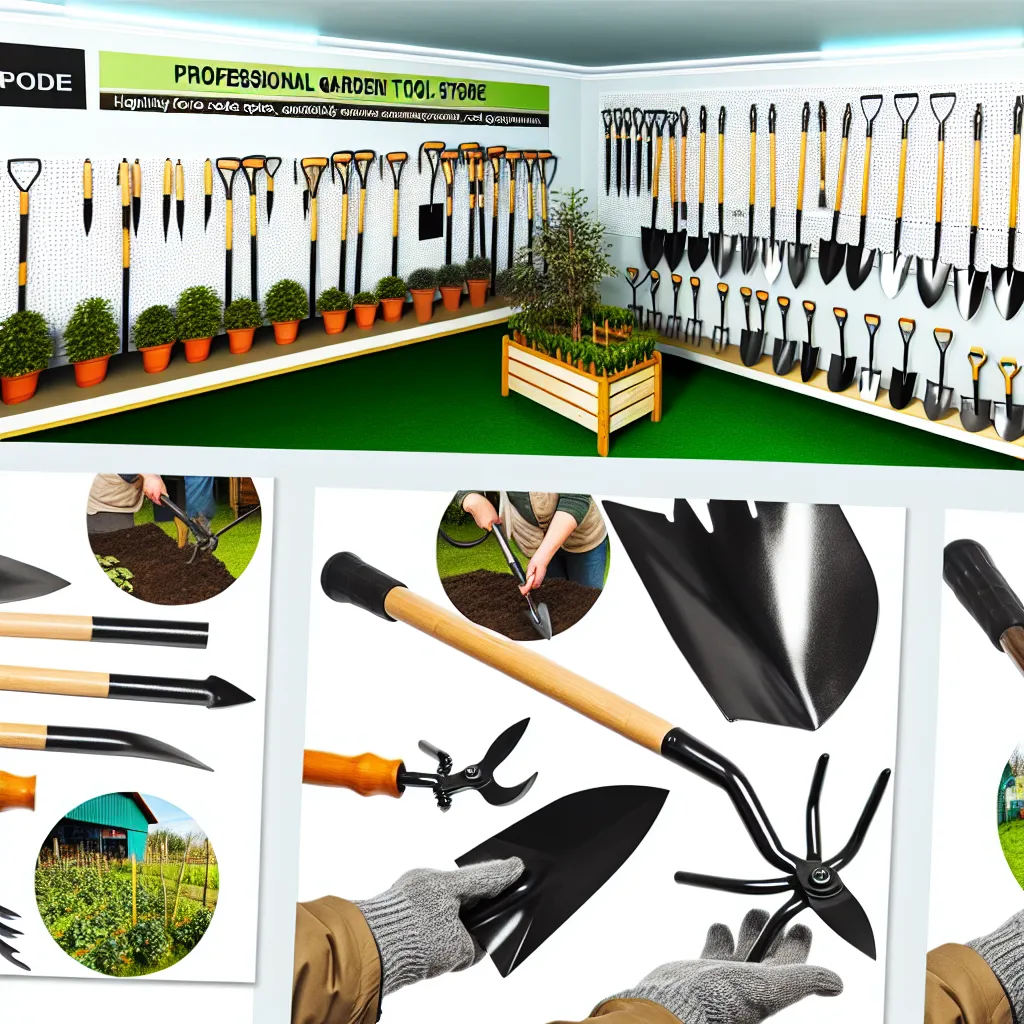 Wnętrze profesjonalnego sklepu z narzędziami ogrodniczymi z bogatym asortymentem szpadli i sekatorów