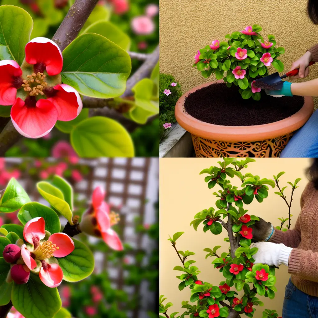 Zbliżenie na jaskrawoczerwone pigwa kwiaty na gałęzi pigwowca japońskiego, symbolizujące wczesną wiosnę.