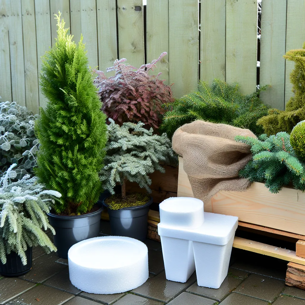 Zimowa aranżacja balkonu z kosodrzewiną i oświetleniem