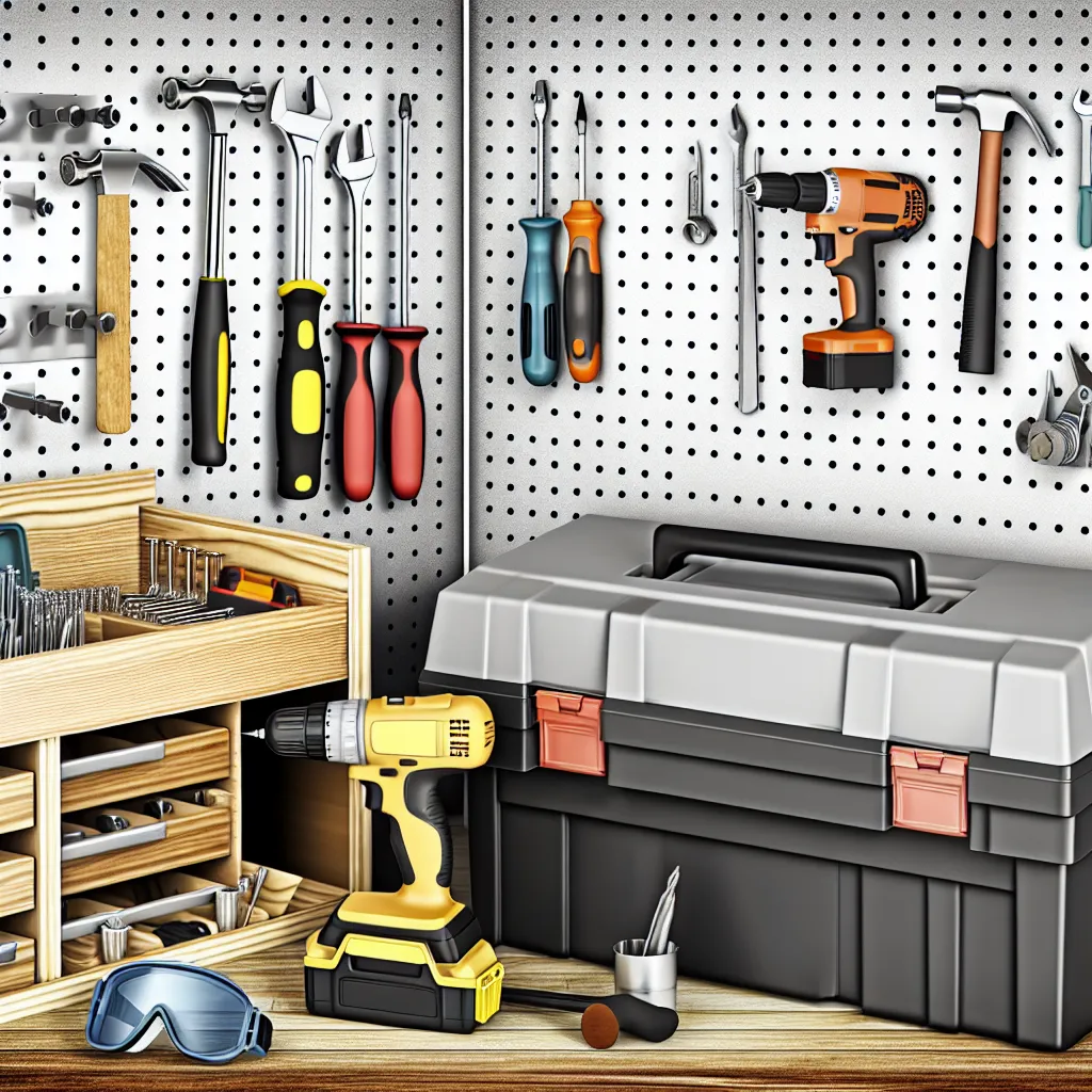 Zorganizowany stół warsztatowy z tablicą narzędziową pegboard